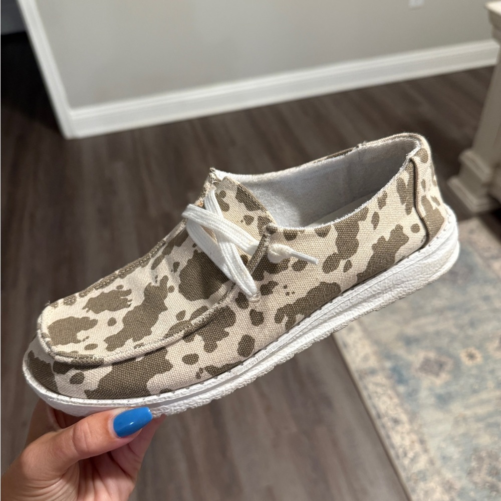 Cowhide Print Canvas Slip-On Sneakers